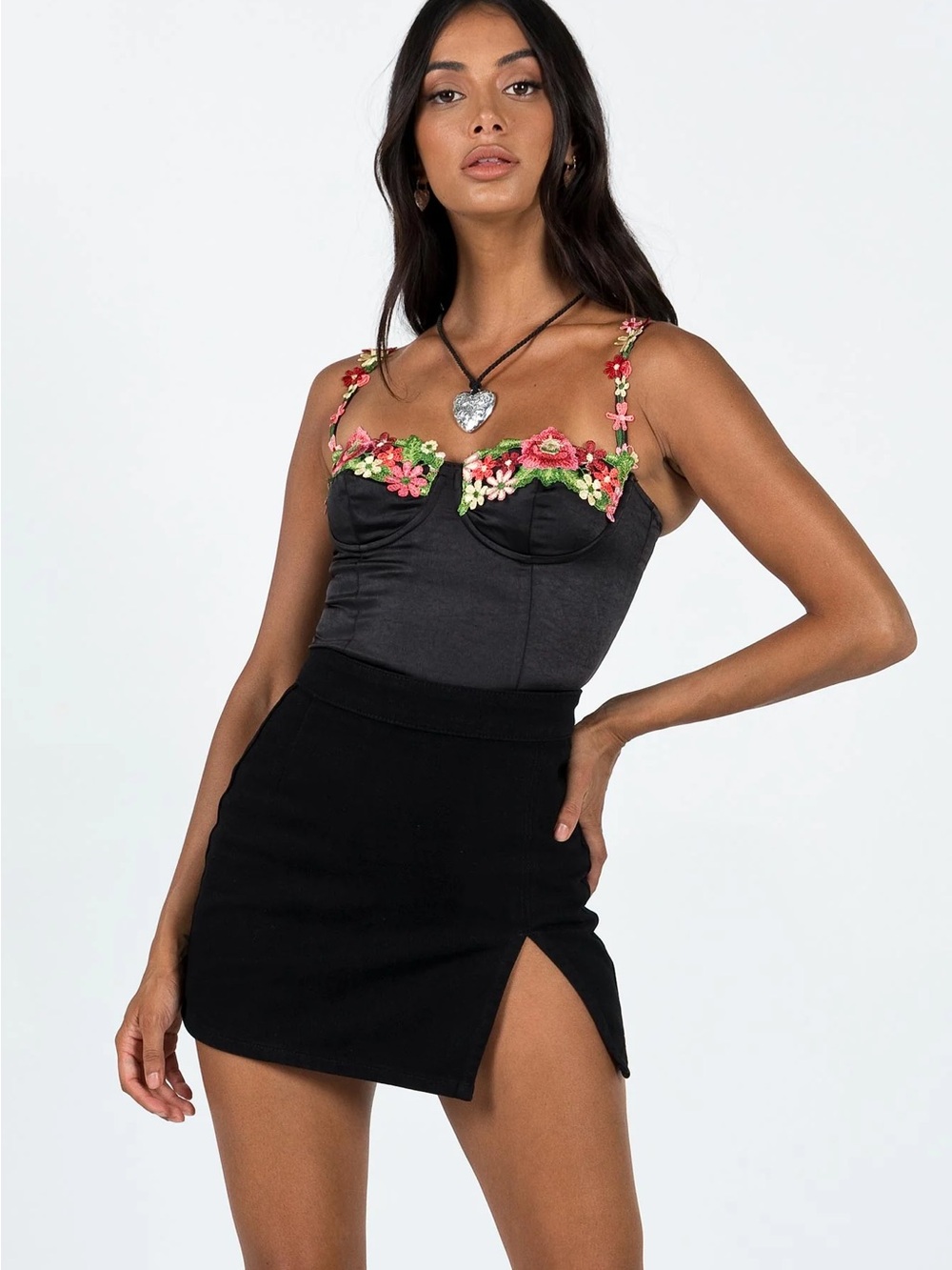 Lioness Black Mini Skirt with Front Slit